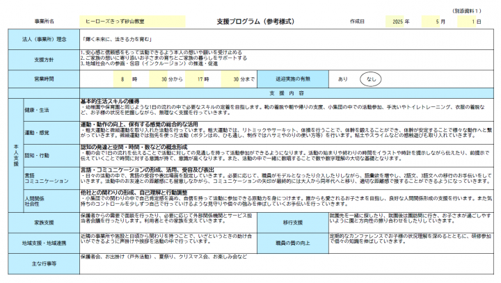 ヒーローズきっず砂山教室　支援プログラム